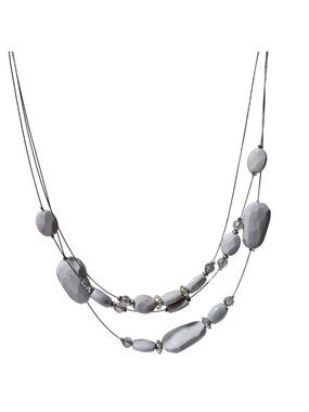 Retro Gray Beaded Necklace Multi Strand Wire Chunky Bead Floating Jewelry Women